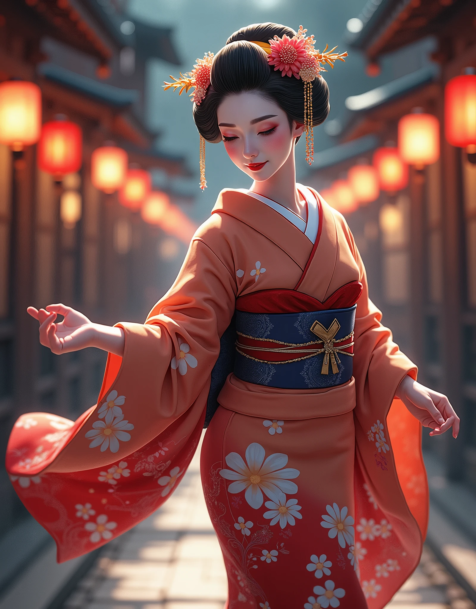  Kyoto Gion, Miyako Dance ,  beautiful maiko, Beautiful dance figure ,  professional lighting,  detailed anime illustration art,