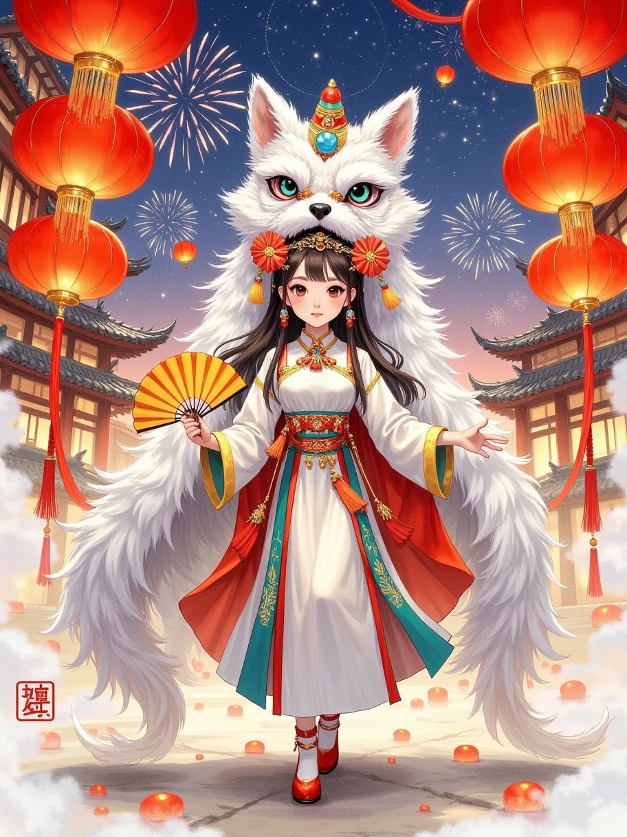 (anthropomorphism:1.5), Ink wash painting, (Chinese White Female fox demon, Nine huge fox tails, In the middle), white background, scenery, ink, mountains, water, trees, Oriental elements, Chinese traditional color matching, ( Clear lines, masterpiece, official art, movie lighting effects, 4K )