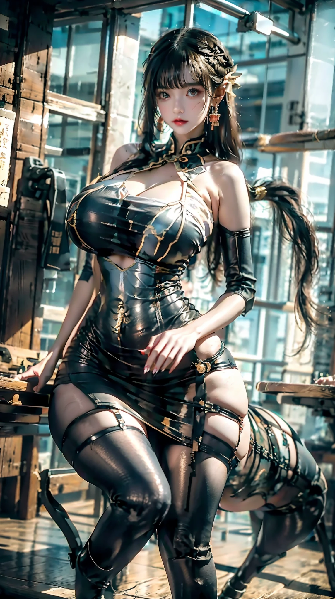 ((The girl is a medieval alchemist 1.2, wearing a corset 1.2, wearing a medieval outfit 1.2)), ((FULL BODY SHOT 1.3)), ((20 year old girl 1.2, naughty seductive smile 1.2)), ((short and thin Asian woman 1.2, short girl 1.2, thin girl 1.)), ((very wide hips 1.2, extremely alluring figure 1.2)), ((dynamic action pose 1.2, showing her buttocks to the viewer 1.2, highly sexually seductive pose 1.2, sexually suggestive 1.2, perfect cleavage 1.2, perfect ass 1.2)), (masterpiece, best quality:1.2), 1girl, solo, (best quality,4k,8k,high resolution,masterpiece:1.2), realistic (1.37) girl, ((hyper realistic 1.2)), ((highly detailed face 1.2, Detailed facial features 1.2)), ((set in a medieval alchemist shop 1.2, full of alchemist instruments 1.2, cinematic lighting 1.2, highly detailed background 1.2))