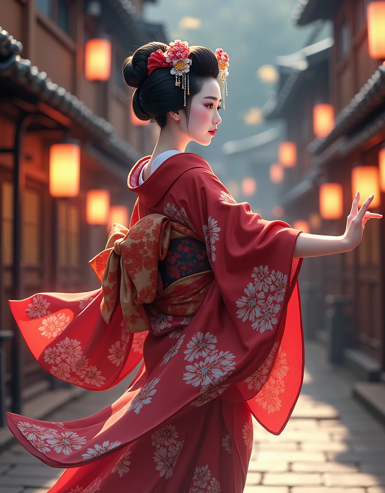  Kyoto Gion, Miyako Dance ,  beautiful maiko, Beautiful dance figure ,  professional lighting,  detailed anime illustration art,