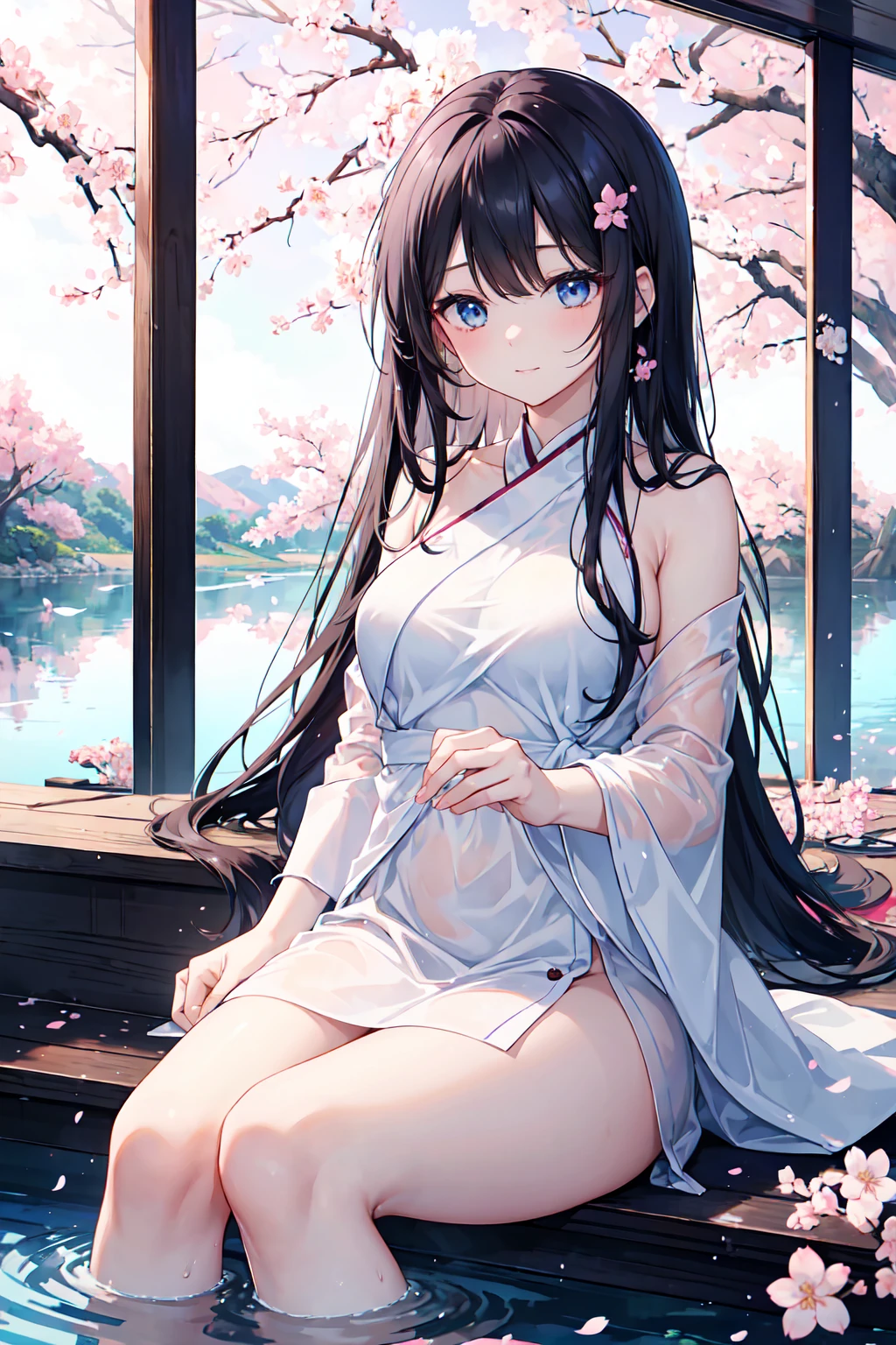 one beautiful woman、((highest quality、8K masterpiece:1.3))、sharp focus:1.2、(super beautiful face:1.0)、(shiny skin:1.0)、realistic pictures、black hair、video writing、High resolution eyes and face、video writing、japanese actress、from the front、Medium chest、shy smile、The beauty of slender abs、whole body、Kanji for Japan「kind」wearing a t-shirt、At the shrine