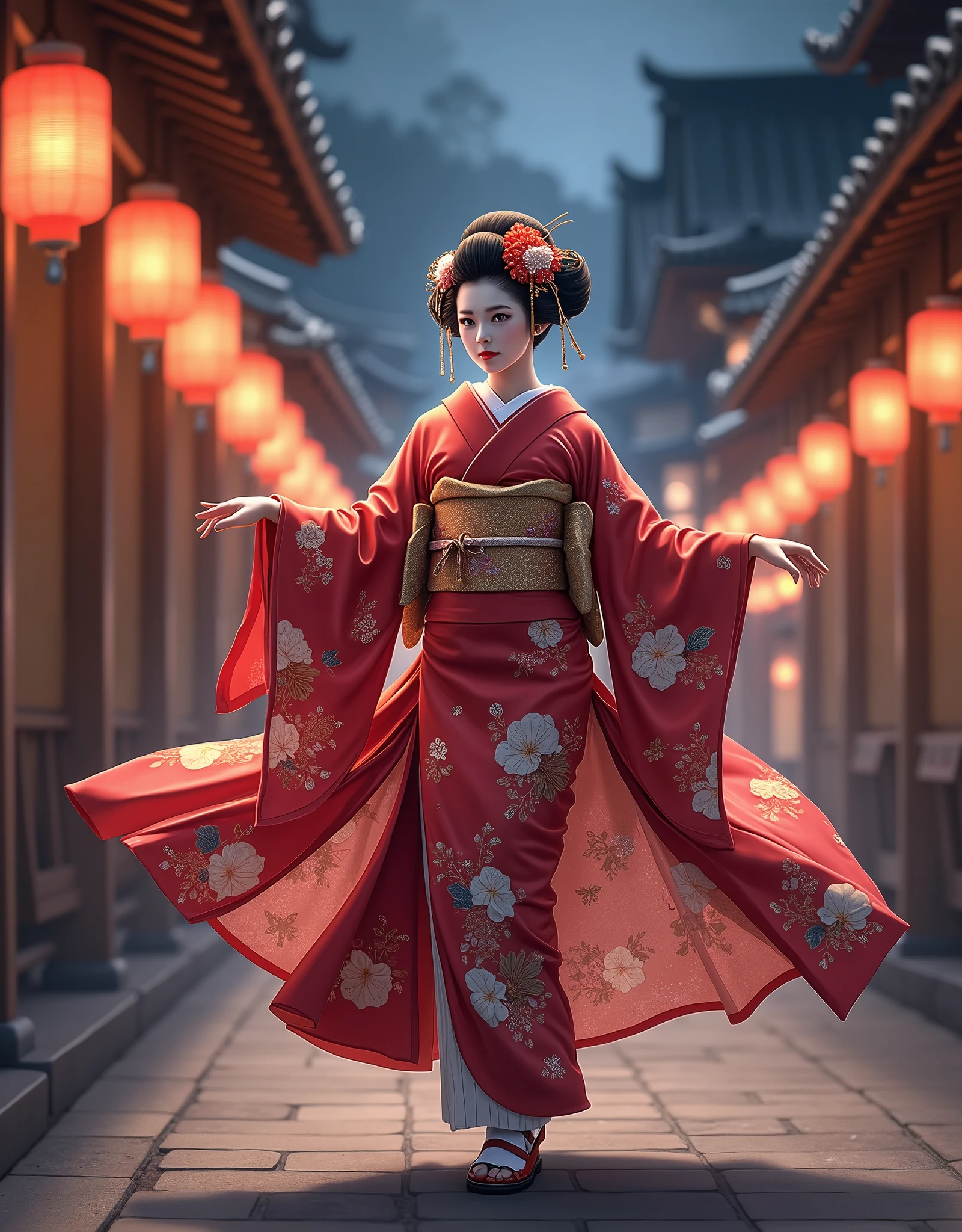  Kyoto Gion, Miyako Dance ,  beautiful maiko, Beautiful dance figure ,  professional lighting,  detailed anime illustration art,