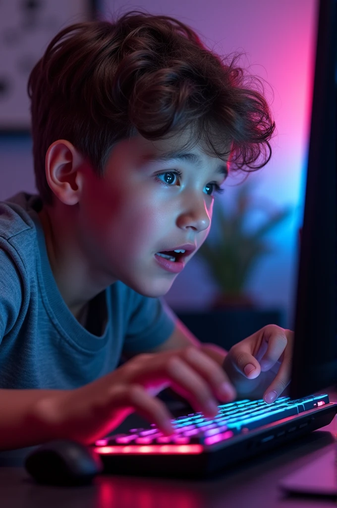 A samert boy play on game in pc size 3cm-4cm