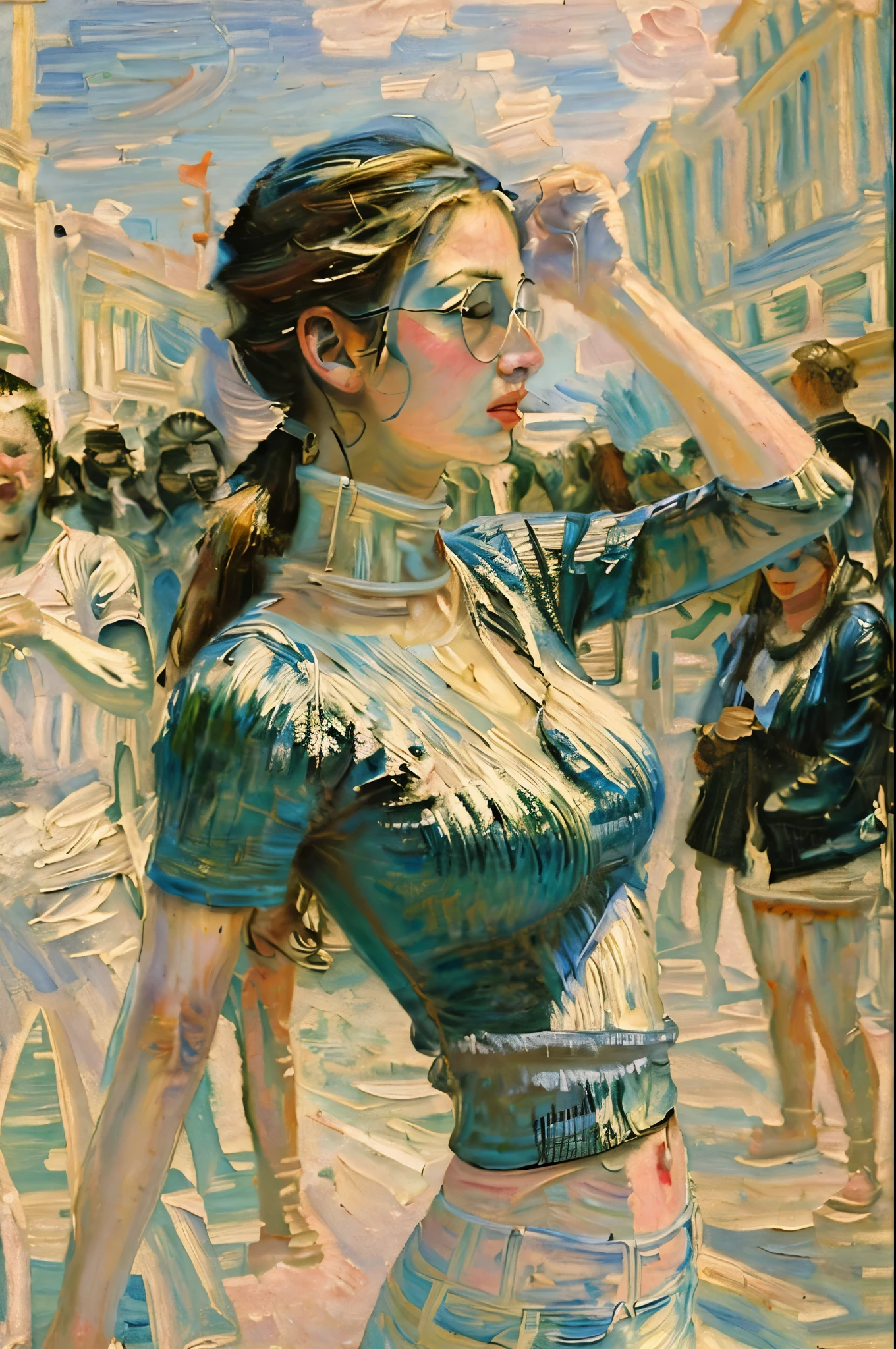 masterpiece, best quality, extremely detailed, hyperrealistic, oil painting, impressionism art, in monet style, blue