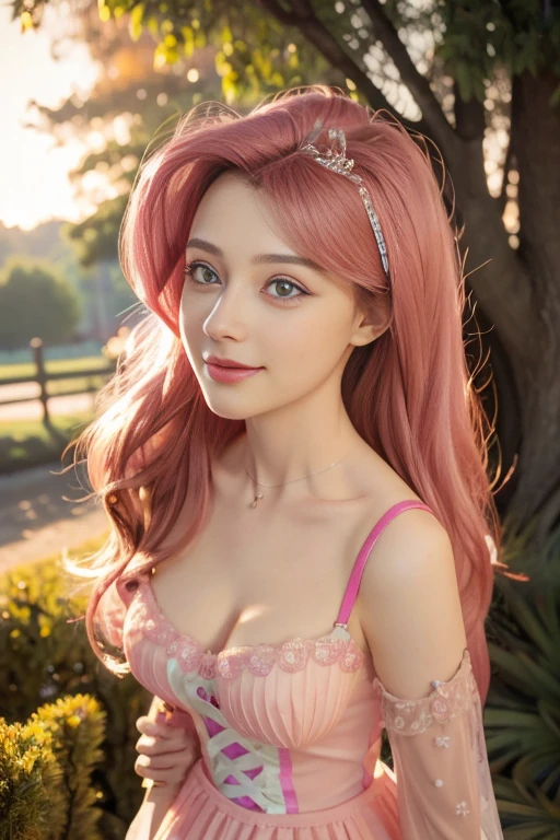 ( The best quality , 4k, 8K,  high resolution ,  masterpiece:1.2), ultra detailed, detailed face, Detailed lips and eyes............, Cute makeup , Attractive appearance, expressive face, realistic,
BREAK   ,Beautiful Caucasian woman with shoulder length messy wavy pink hair, , big blue eyes, light skin, Slim and athletic, hair that covers one eye,
BREAK  (dynamic pose),   big breasts , excited expression,  The soft sunlight illuminates the scene ,  Subtle wind movement in the hair ., happy expression, gloomy atmosphere, friendly,  Natural lighting that highlights your features ...........,  Subtle shadows that add depth and dimension to the image ..........., (maduro)  noisy,  mlp Fluttershy   , Long pink fur , pink hair  , elegant dress , low cut dress , neckline  ,  big breasts , forest , butterflies ,  Whole body , happy  ,1 patient  , medium breasts , forest , Sunny day , cute animals, country clothes ,  has a butterfly ornament in your hair  , casual attire , beautiful dress , happy , nice smile , vestido de navidad , vestido rojo navideño , navidad 