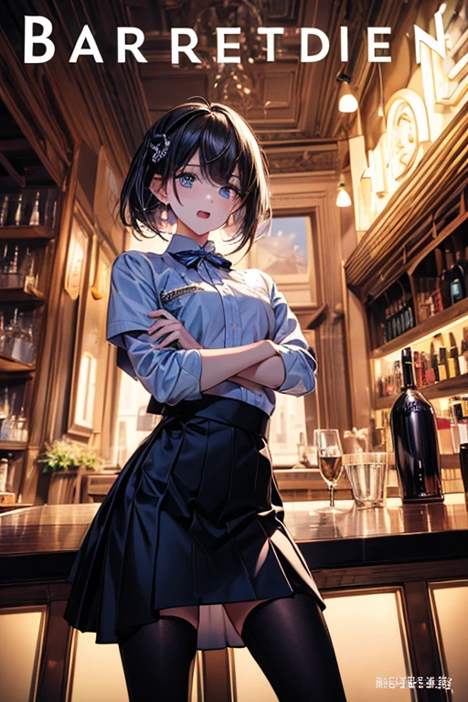 masterpiece, best quality, high quality, detailed, ultra detailed, hyper detailed, insanely detailed, exquisite, beautiful, FHD, Full-HD, 4K, 8K, 16K, highres, absurdres,bar,jazz,bartender,wine,1girl,
