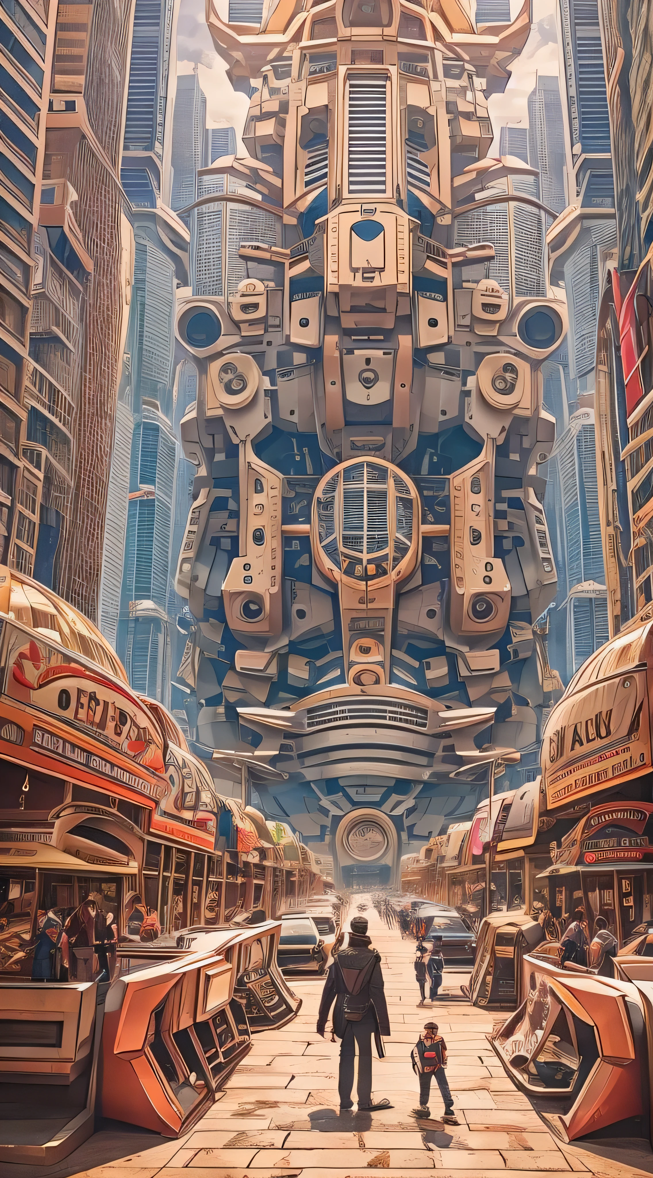  There is a picture depicting a futuristic city and a giant robot head, Jodorowsky&#39;s『Sand dunes』, Very detailed matte painting,  Peter Glick and Dan Mumford, Complex Matte Painting, Jodorowsky&#39;s『Sand dunes』 movie, , Jean Giraud 8k, Ultra-detailed Matte Painting, Complex Environment, Amazing sci-fi concept art , CGSociety )  