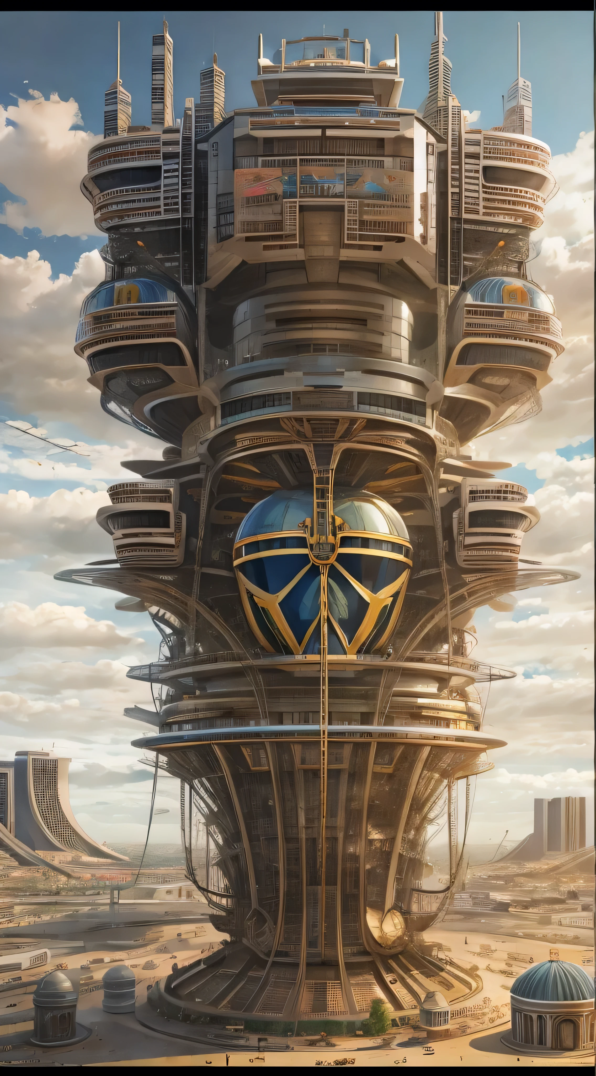  There is a picture depicting a futuristic city and a giant robot head, Jodorowsky&#39;s『Sand dunes』, Very detailed matte painting,  Peter Glick and Dan Mumford, Complex Matte Painting, Jodorowsky&#39;s『Sand dunes』 movie, , Jean Giraud 8k, Ultra-detailed Matte Painting, Complex Environment, Amazing sci-fi concept art , CGSociety )  