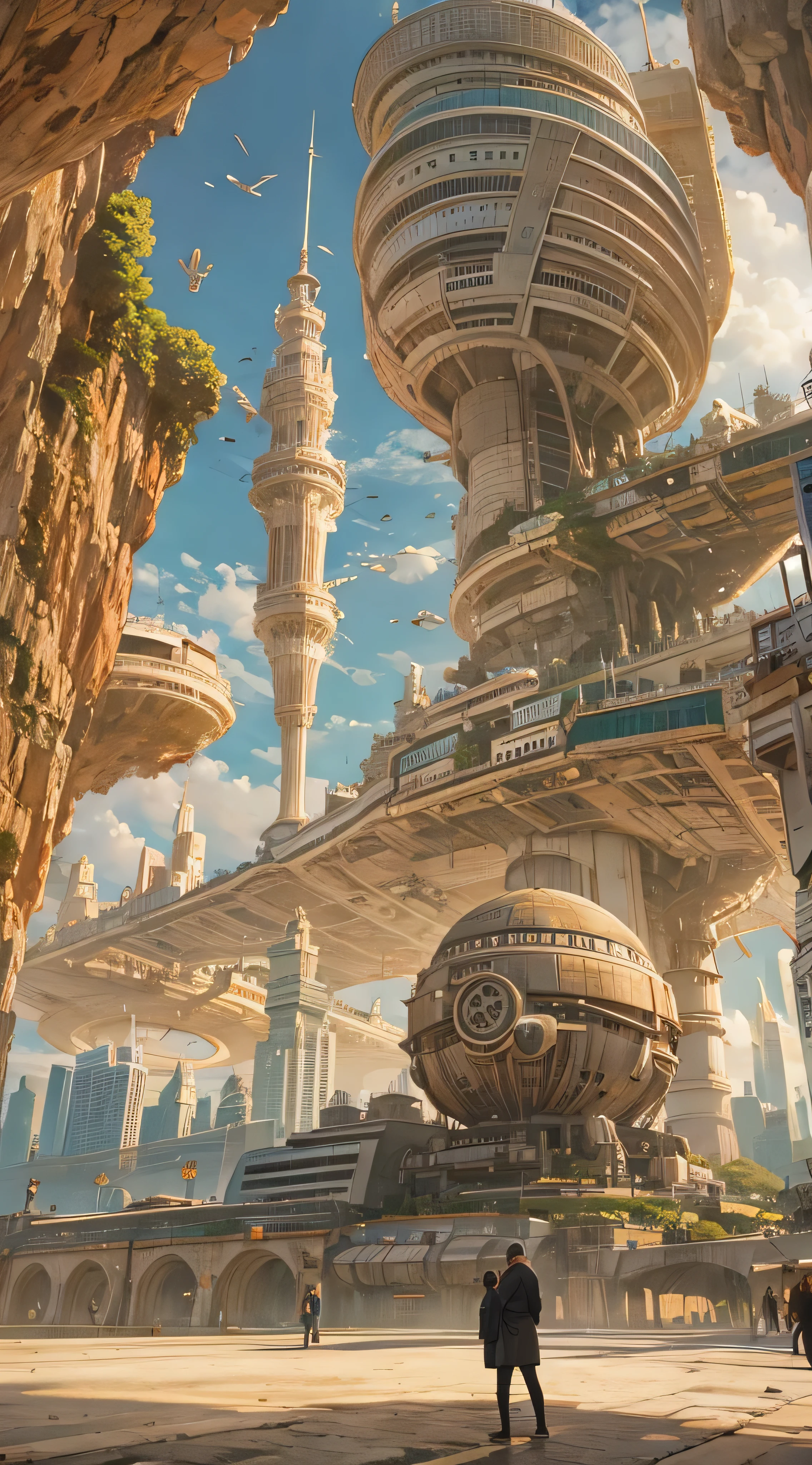 There is a picture of a futuristic city and a giant robot, Jodorowsky&#39;s『Sand dunes』, Very detailed matte painting, Sand Planet, Complex Matte Painting, Jodorowsky&#39;s『Sand dunes』 movie, Kill a large number of robot ,  Ultra-detailed Matte Painting, Complex Environment, Amazing sci-fi concept art , CGSociety )  