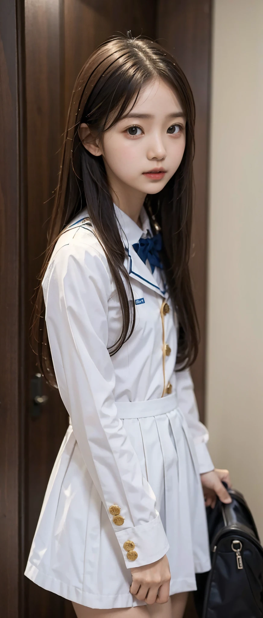  s,uniform,Line up quietly before entering the classroom, girl,cute, Masterpiece, Details