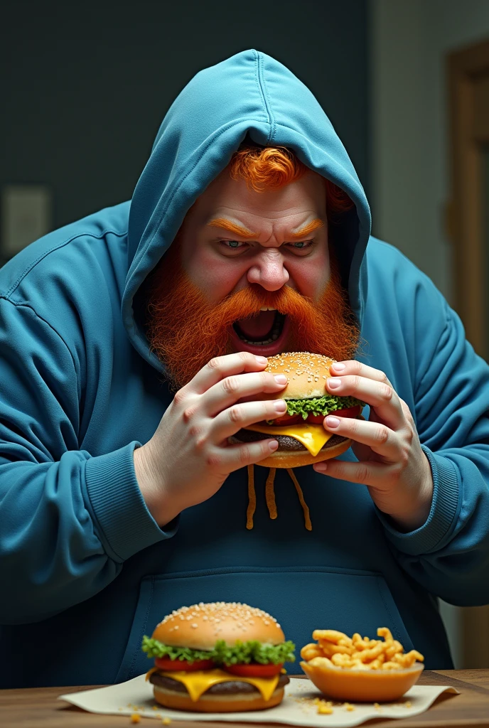 fat old man, laugh, food, red beard, detailed portrait, realistic, photorealistic, ultra-detailed, 8k, best quality, masterpiece, warm lighting, vibrant colors, oil painting, chiaroscuro, impasto, atmospheric, intricate details, dramatic composition