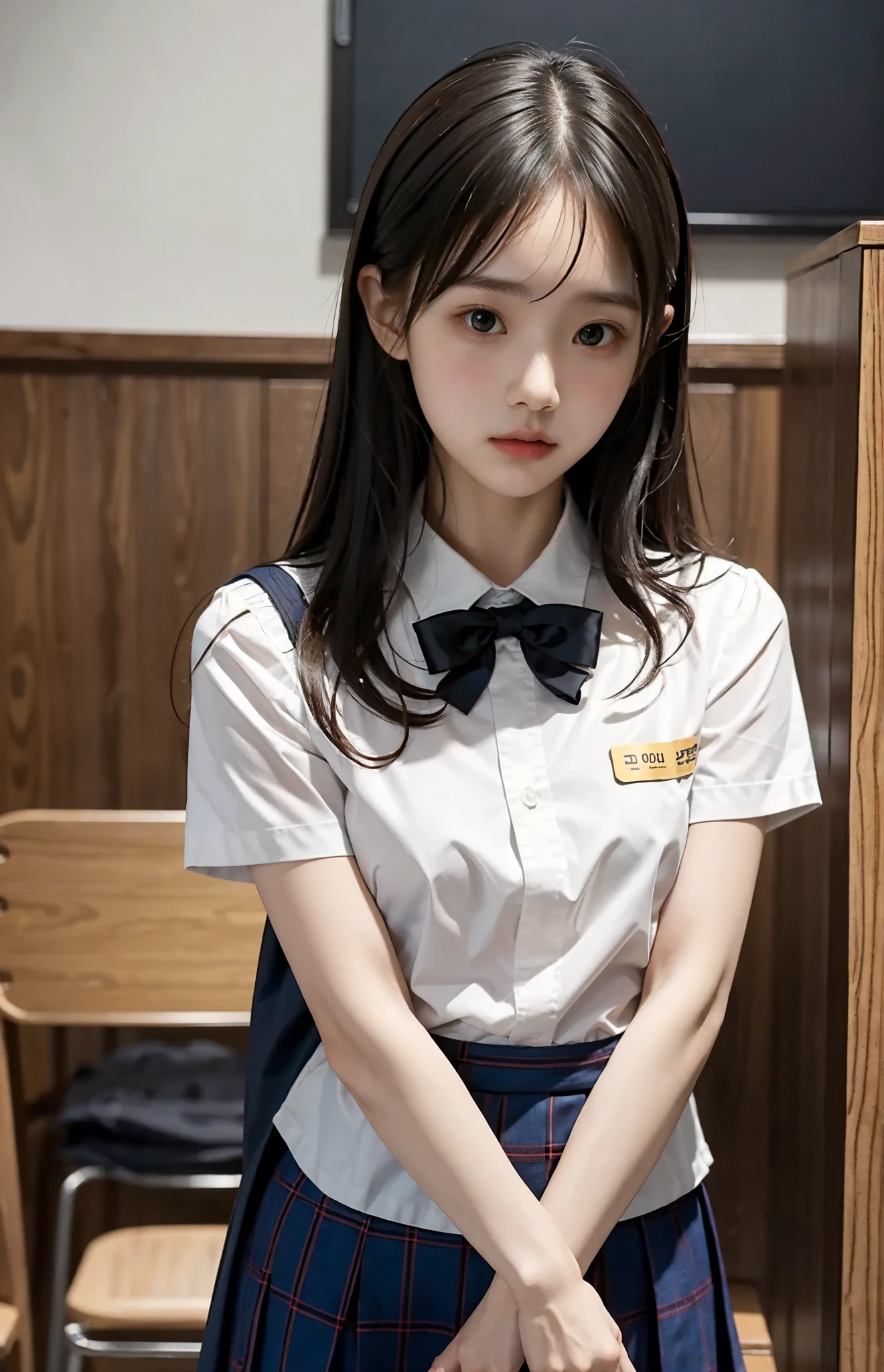  s,uniform,Line up quietly before entering the classroom, girl,cute, Masterpiece, Details