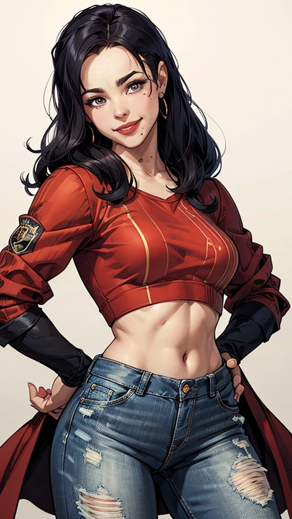 piper,black hair,green eyes,blush,evil smile,teeth,
standing,upper body,black undershirt,flashing,
red coat,cleavage,
news station,from below,standing,black bikini,
fallout \(series\),night,
(insanely detailed, detailed face, masterpiece, best quality),<lora:piper:0.8>,