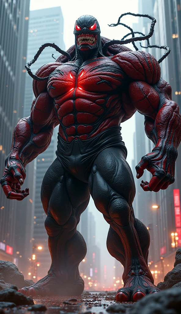 (beautiful girl face:1.45), megan fox as a vampiric muscular red carnage, (mouth wide open with tongue out:1.25), (red carnage anatomic muscular bio-mecha muscle suit:1.25), (body totally covered in muscles, veins, tendons), (perfect muscular anatomy), (fake large breasts:1.25)