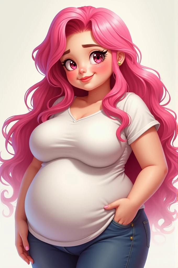 A hyper realistic carricature ,photorealism,of a fat woman 25 yo.with random rainbow hair style,standing.wearing sexy grey pijama ,light smile, high detail,3d render,high definition