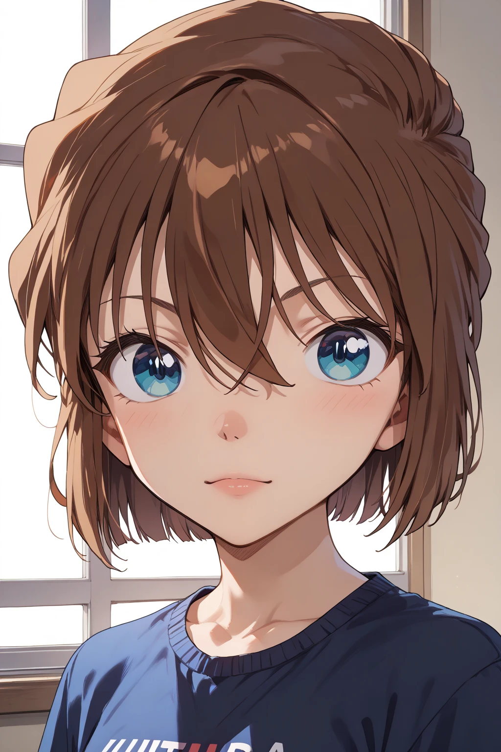 Haibara Ai,short hair,brown hair,blue eyes,hair between eyes,((( :1.5,little female:1.5, little female )))