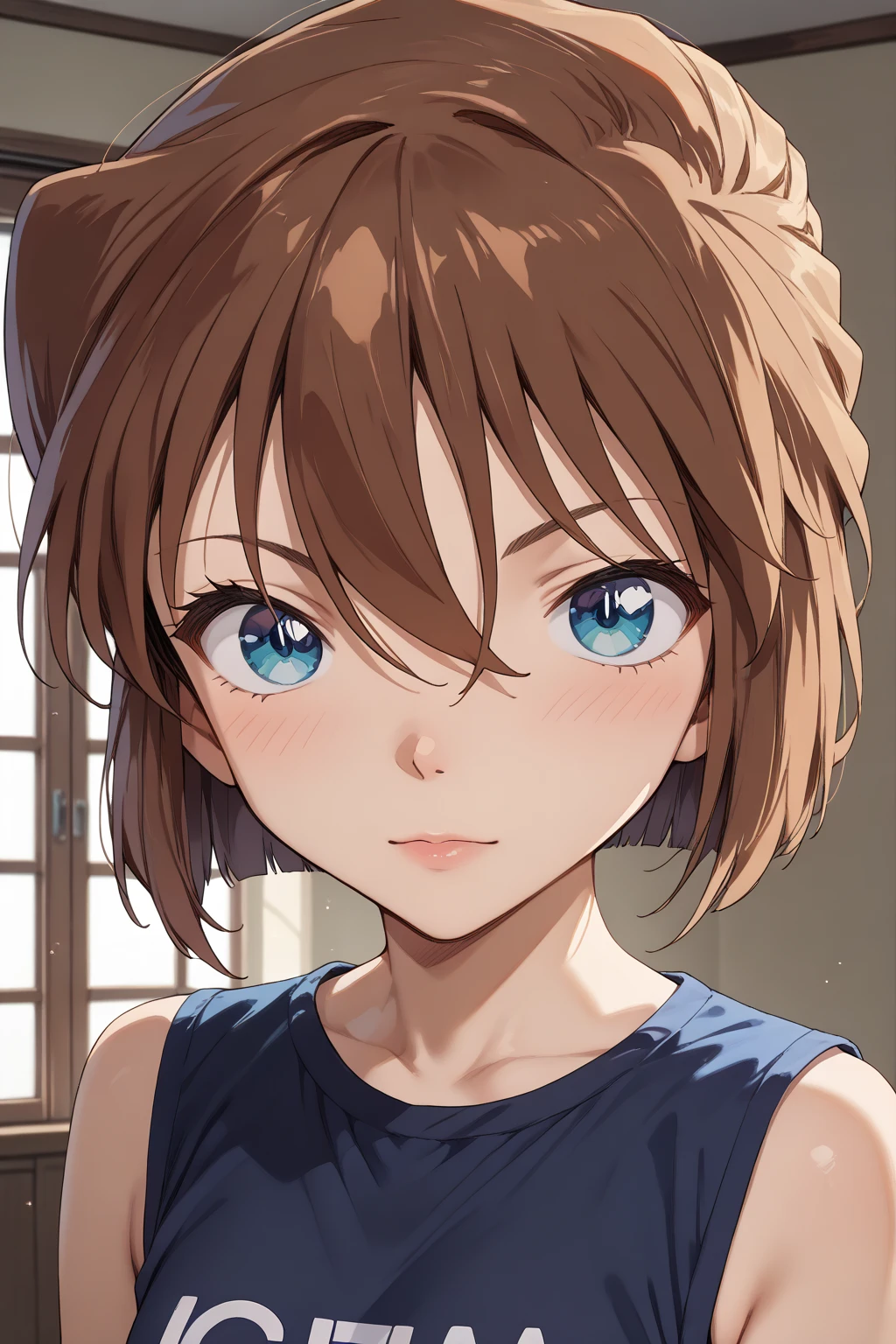 ,score_9,score_8_up,score_7_up,Haibara Ai,short hair,brown hair,blue eyes,hair between eyes,((( :1.5,little female:1.5, little female )))