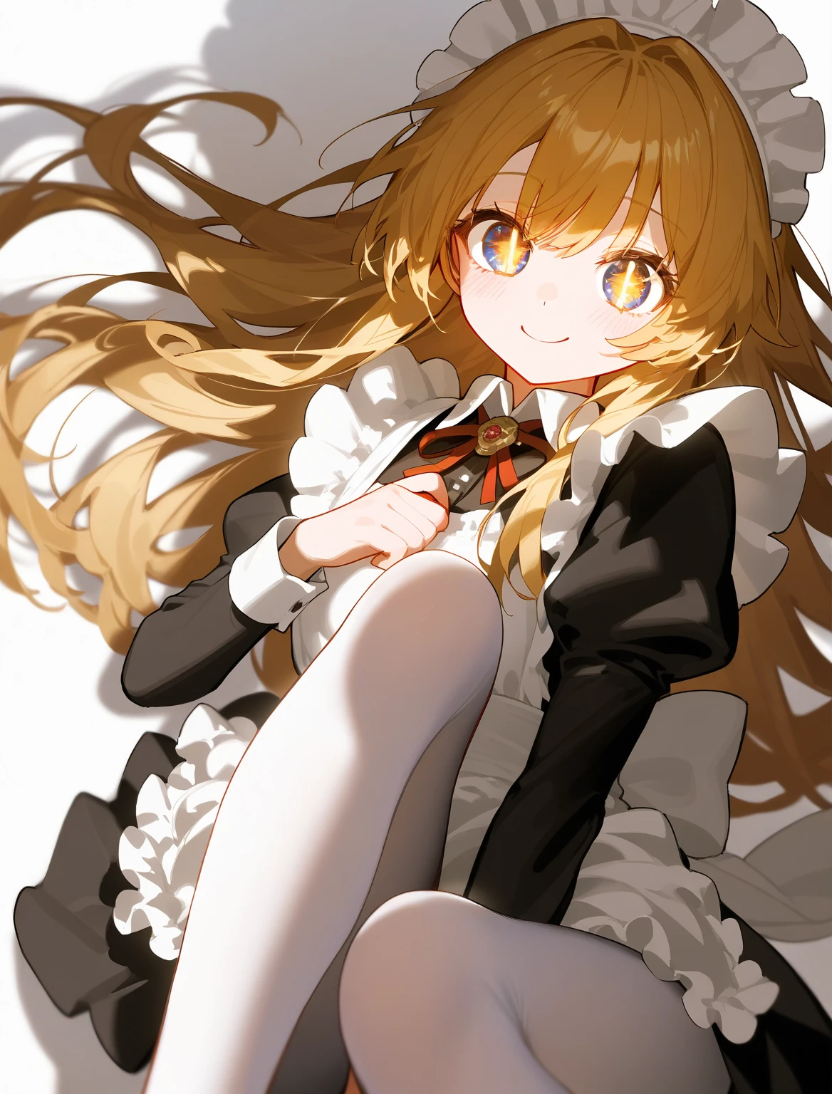 1girl, solo, maid, blue sky long hair, apron, maid headdress, maid apron, dress, oranye yellow gold yellow redly eyes, white pantyhose, frills, long sleeves, pantyhose, smile, black dress,
simple background, white background,
detailed beautiful eyes, perfect body, [nsfw:0.88]
(detailed light), (an extremely delicate and beautiful), volume light, best shadow,cinematic lighting, Depth of field, handwritten, doodle
nagi,