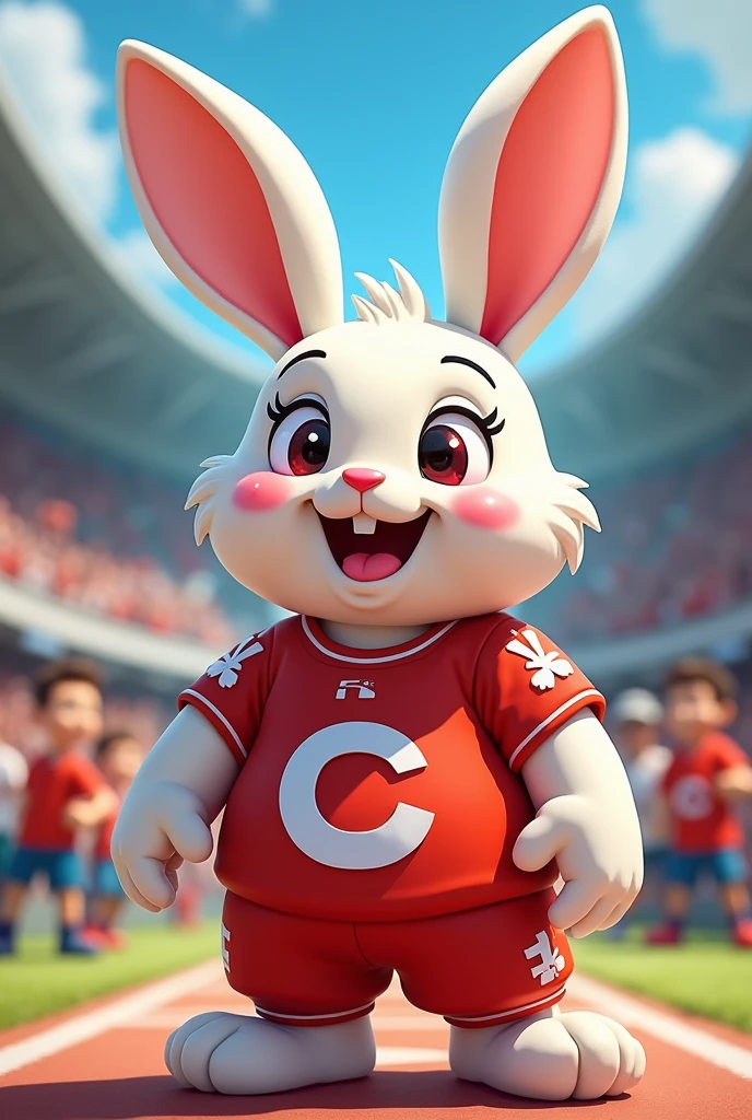 best quality,masterpiece,Highly detailed,ultra-fine painting,sharp focus,extreme detail description,Professional,soccer field,sky,cloud,quinzhee,furry,Rabbit,red eyes,:3,plump,kind_smile,solo,full body,panorama,(soccer:1.2),<lora:Role_é£å¹´é£å
_v1.0>,