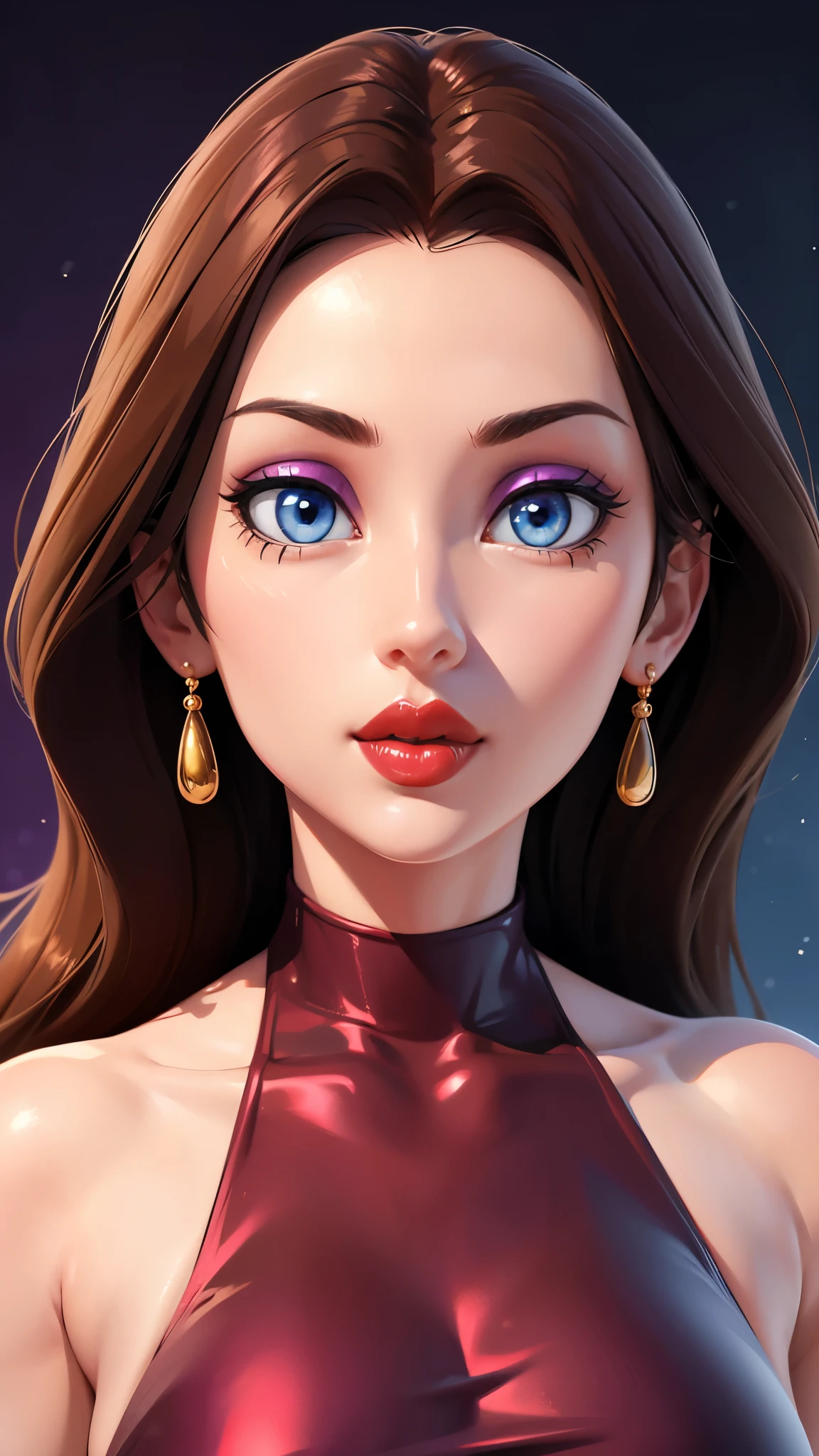 Must Piece, (Solo: 1.1), Perfect Face, (Bright Lighting: 1.2), Beautiful Eyes, Beautifully Detailed Face, Perfect Lighting, Absolutely necessary for the piece, Top Quality, () MILF, () 30 year old woman, Red lips, Lips, Lipstick, Red lips, Thick lips
 8K, High Quality, Animation, Married Woman, Pale Beauty, Beautiful Face,. Beautiful, Bright, Highlights in eyes, Sexy, Beautiful line drawing. Brown hair colour, Dark facial make-up, Dark purple eyeliner, Blue eyes, , Simple background, Large breasts, Dressed up, Winter clothes, Simple background, ((dressed up))