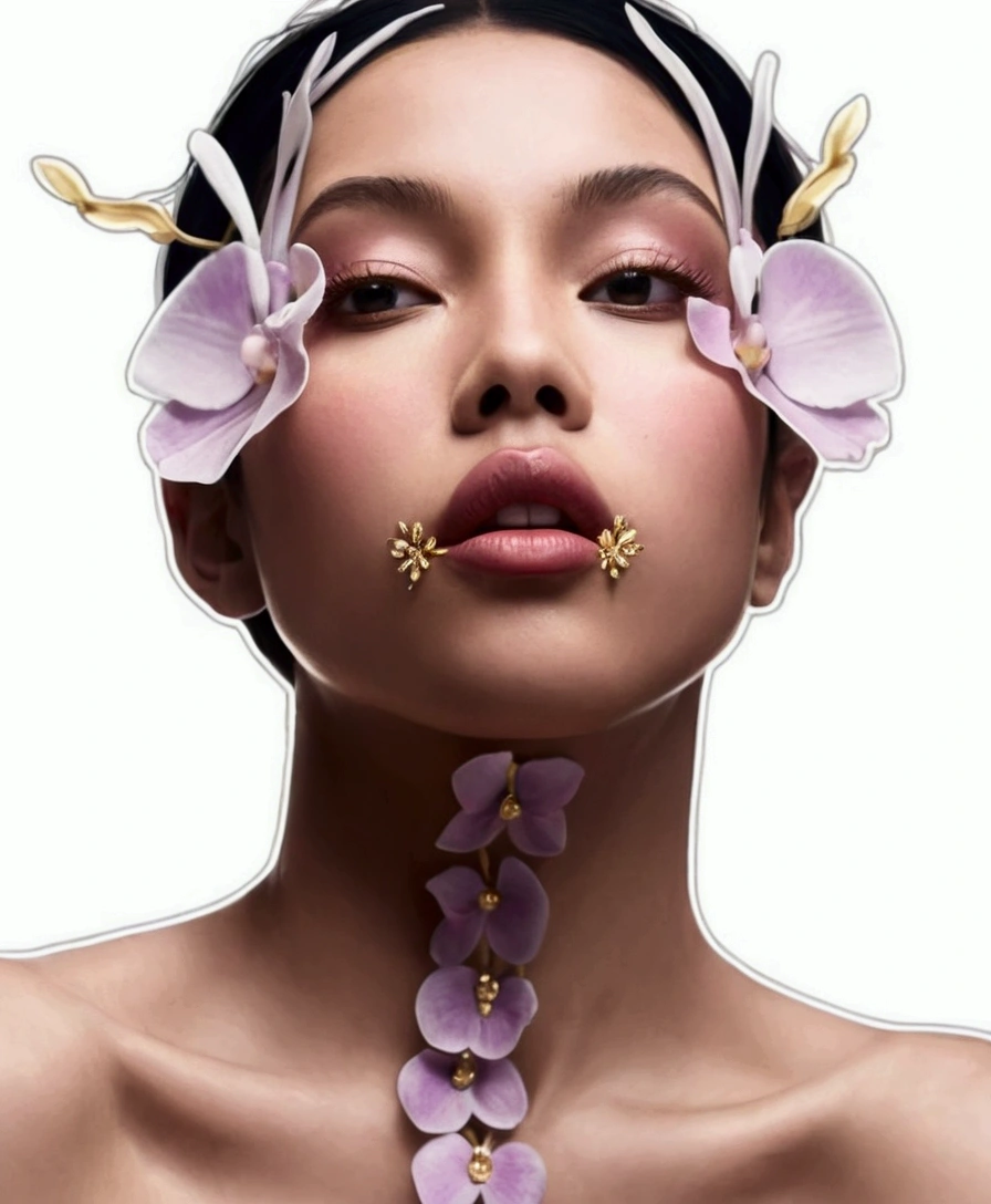 young  woman who is composed of hornets pink gold rose gold color theme