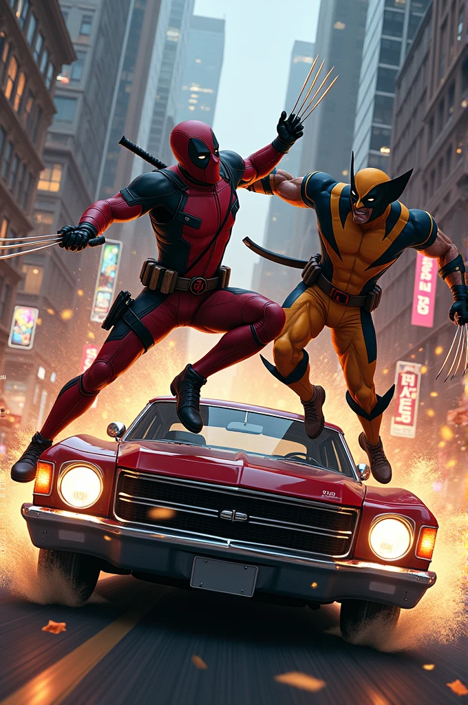 Deadpool and Wolverine's hand holding a toy car