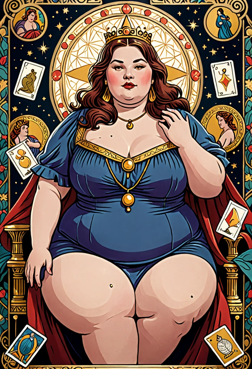 A huge girl with breasts bigger than the globe, sitting on the moon and looking at the sun, with wide thighs and wearing underwear in black