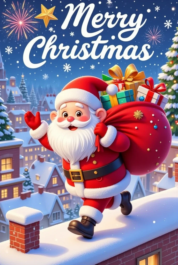 a happy santa claus in a candy cane, cute snowmen, colorful scarves, exaggerated expressions and poses, festive christmas atmosphere, snowy winter landscape, 8k, highly detailed, cinematic lighting, vibrant colors, warm color palette, photorealistic, digital art, christmas poster