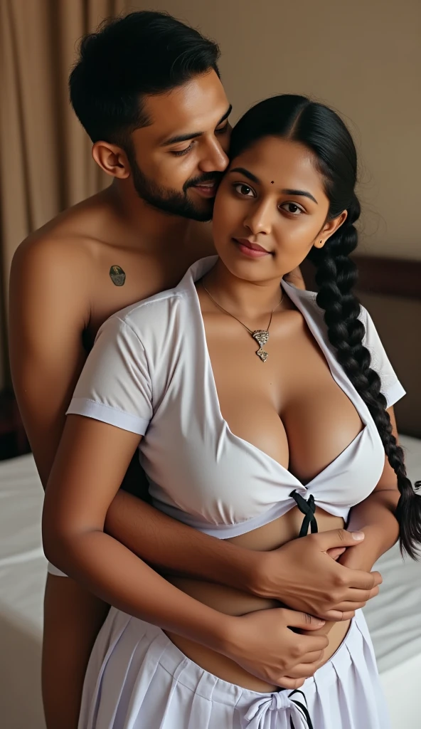 charming Indian Curvy gf romantically hugging her handsome boyfriend .