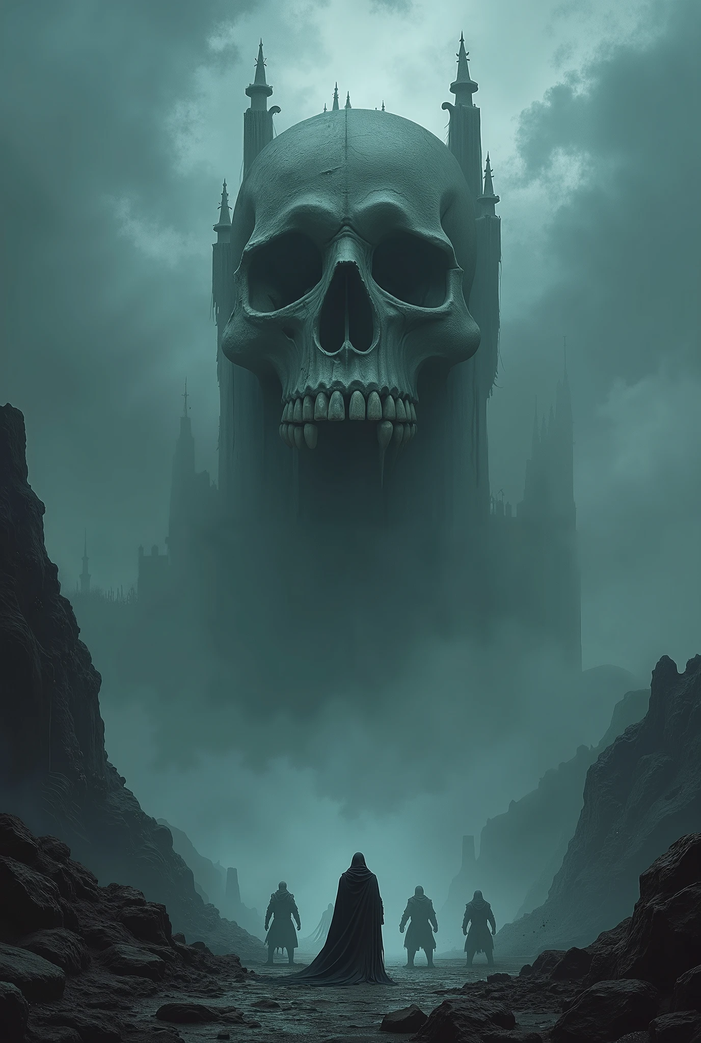 pure dark fantasy wallpaper, beautiful landscapes and skulls