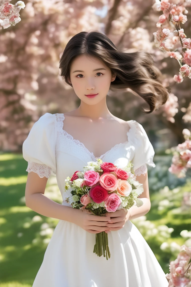  beautiful woman、 full body angle、 Flower Arrangements、 Wabi Sabi Art 、 super detailed_face_eye、 very detailed face 、  black dress、white、gray、red、Parchment、Abstract Flower Arrangements、Three big flowers、 dreamy art 、silence、 wallpaper、 top quality、masterpiece、 high definition 、８ｋ