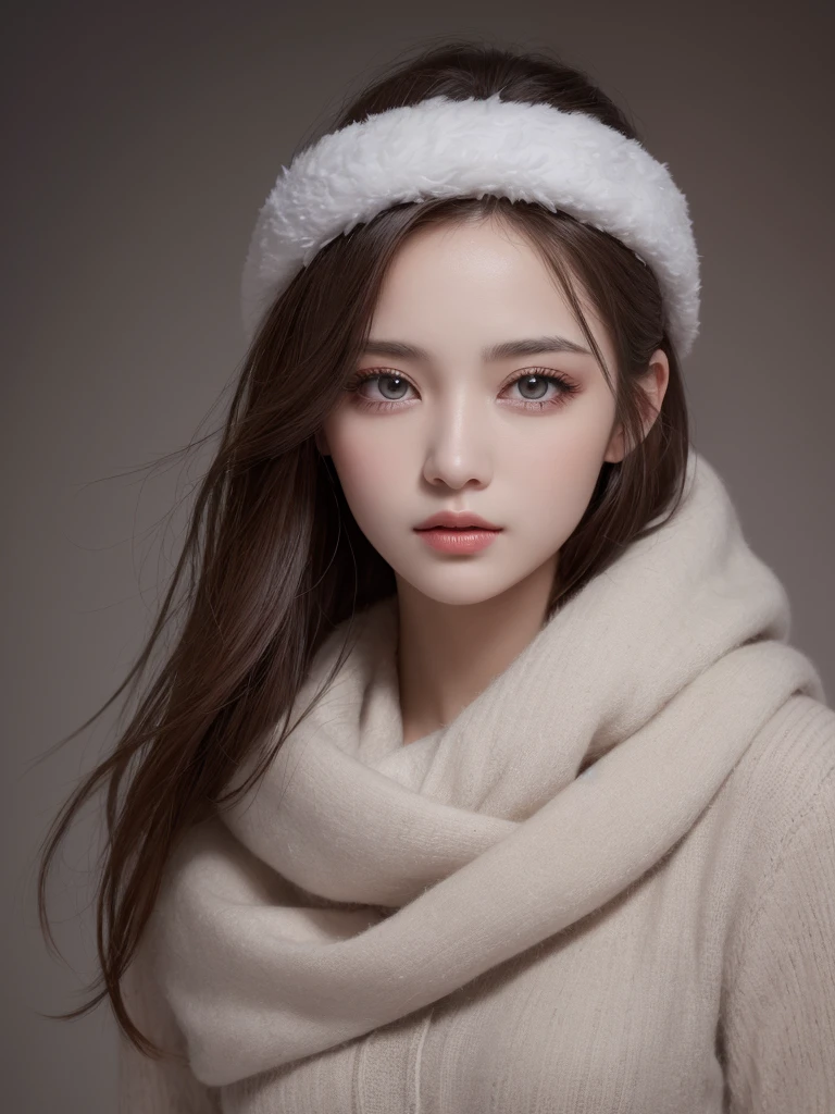 (RAW photo, Best quality), (Realistic, photo-realistic:1.2),High quality, (highdetailskin:1.4), 1girll，delicated face，lace blindfold,Sweaters，huge tit