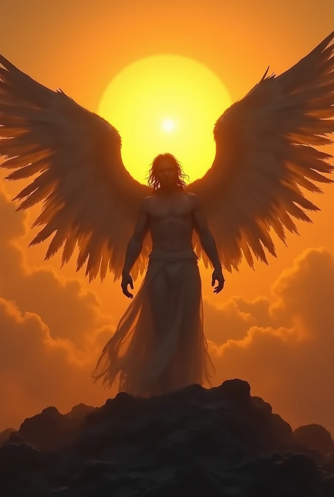 There is a statue of an angel with wings on a pedestal, Mito grego pintura digital, inspirado em David LaChapelle, biblical accurate angel, the angel of death with a halo, Anjo largo disparado de baixo, angelic, anjo, anjo super largo, anjo protegendo o homem, anjo largo, tiro de anjo largo, render divino, Winged Victory!!!, angelic, alado, anjo homem