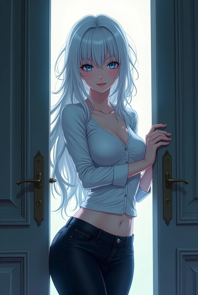 (extremely detailed CG unity 8k wallpaper), (masterpiece), (best quality), (ultra-detailed), (best illustration), (best shadow), ultra-high res, (photorealistic:1.4), 1girl at home, ((very oversize shirt, buttoned shirt, open shirt)), (man shirt), no bra, collarbone, (small breasts:1.2), small, looking at viewer, light smile, upper body, makeup,