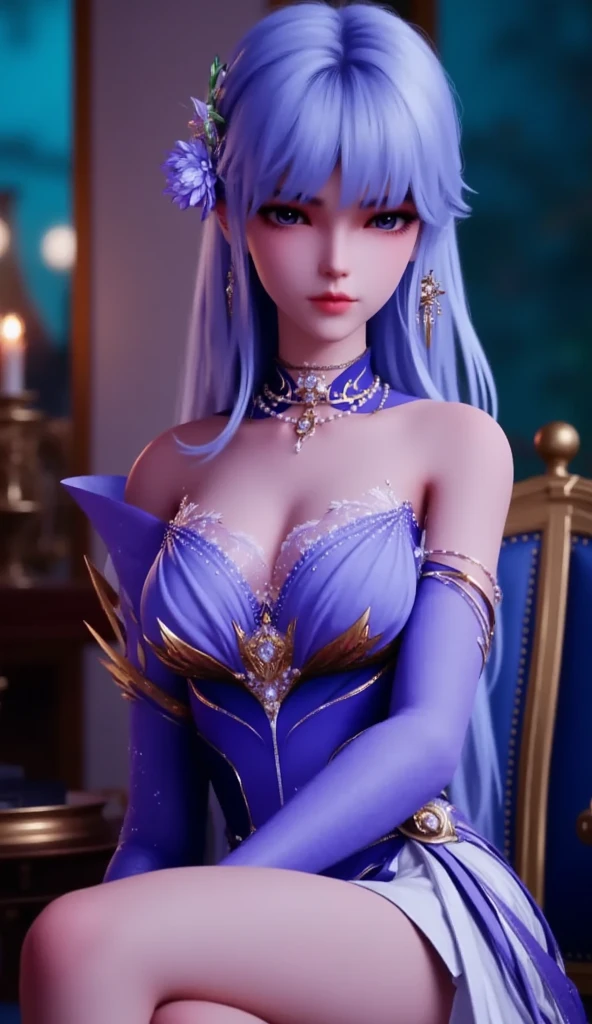 arafed woman in a blue dress sitting on a chair, ethereal fairytale, ethereal beauty, ethereal fantasy, beautiful fantasy maiden, a stunning young ethereal figure, beautiful fantasy portrait, a beautiful fantasy empress, fantasy portrait, fantasy art style, fantasy photoshoot, beautiful fantasy art portrait, fantasy woman, beautiful and elegant elf queen, fantasy character photo, ross tran 8 k