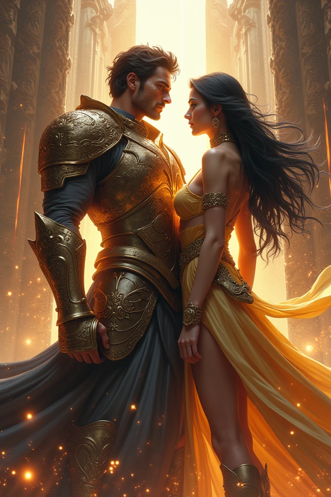 Craft an exquisite image that captures the timeless love story of Persephone and Hades, two Greek gods bound by fate and passion. In the divine realm of myth, Persephone, the radiant goddess of spring, stands in a lush, otherworldly garden. Her presence exudes the essence of life's renewal, and flowers bloom at her feet as she gazes longingly into the distance. Hades, the god of the underworld, emerges from the shadows, his demeanour softened by the light of love. He holds a pomegranate, a symbol of their connection, in one hand, while extending the other towards Persephone in a gesture of devotion.
The mythological art style evident in the intricate details of their attire, which are adorned with motifs that celebrate their divinity and the world they inhabit. The colours are opulent, reflecting the regal nature of these gods, while the play of light and shadow adds depth and drama. The scene set beneath a celestial canopy, where stars twinkle and constellations weave tales of destiny.
Every brushstroke dedicated to portraying the profound emotions that bind these deities, their love story woven into the very fabric of the image. With an aesthetic that mirrors the splendour of classical mythology, this artwork a testament to the power of love transcending realms.