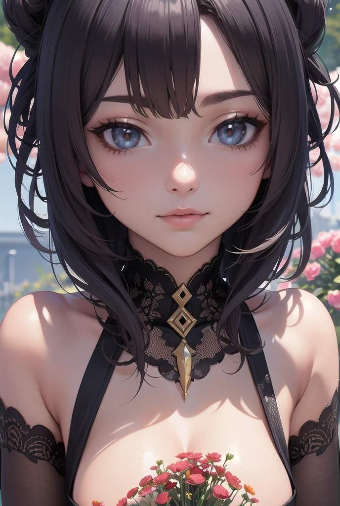 a close up of a doll with a black hair and a necklace, detailed face of a asian girl, with very highly detailed face, china doll face, skydoll noa, closeup portrait shot, ultra realistic face, soft portrait shot 8 k, close up portrait shot, girl with black hair, realistic face and body hybrid, close up of a young anime girl