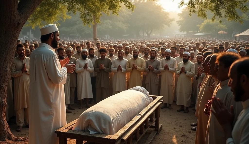 Muslims funeral in the yard of the house