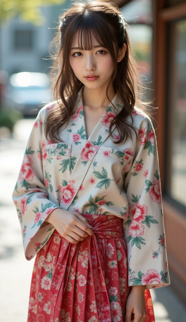 nsfw,Japan Person, 2girl with fun , japan famous idol, very young face, masterpiece, high quality, head tilt, taisho period, hakama,narrow shoulder width,looking at viewer, small face,leaning forward,laughter