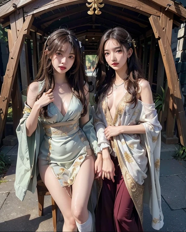 Very detailed CG unity 8k wallpaper, (masterpiece), (best quality), (ultra-detailed), (ultra-realistic), (best character detail: 1.36), Nikon d750 f/1.4 55mm, dynamic angle, professional lighting, photon mapping, radiosity, physically based rendering, blush, 1girl, mature woman,, golden ratio, (Kpop idol), (oil skin: 1.2), (oil skin: 1.1), makeup, [:(high Detailed face:1.2):0.2]:,PureErosFace_v1, ((curly black hair and delicate style)), (aegyo sal:1), (puffy eyes), (eyelashes: 1.1), (lips: 1.1), red lipstick, wide shoulders, (big breasts: 1.1), (cleavage: 1.1), sexy, drenched, bare shoulders, bare belly, (big ass: 1.2), bare legs, transparent silk gauze skirt, naked, see-through, Song dynasty, Song clothing , hyper-realistic photo, a man and a woman, (couple cuddling), naked, kneeling, legs open, buttocks exposed, transparent, bathing, bathing,