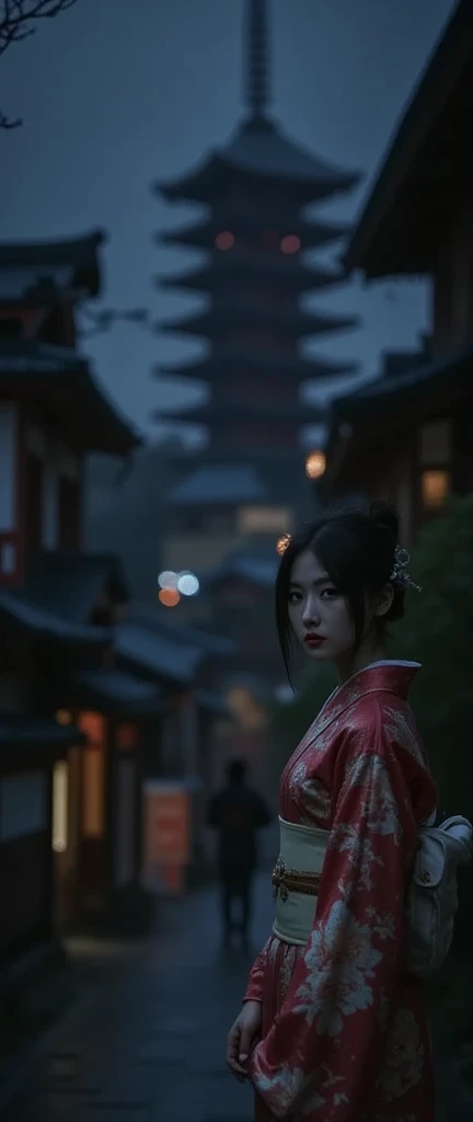  pee stain spread on the kimono ,  proper placement , Golden Ratio,  Japanese woman standing in the background of the dark tower :1.331, Japanese five-story pagoda in the dark ,  Japanese five-storied pagoda with a high complex structure behind it, Viewers look up in perspective :1.8, ( top quality:1.4),  32k high resolution UHD , masterpiece:1.2, Highly detailed live action,  realistic , 超 realistic :1.4, Beautiful Japanese woman,  beautiful Japanese idol with beautiful name , Rainy Night , There are no lights , Dark World , Accurate human body proportions :1.331,  have small heads :1.331,  slender body:1.331,  thin waist:1.331, Thin limbs:1.331,   flat chested:1.331,  hide your breasts with your hands :1.21,  Japanese Kimono:1.21, Japanese flashy design kimono:1.21, Brown Hair,  bob cut hair  :1.21,  symmetrical eyes,  Very Beautiful Clear Eyes ,  Beautiful hair fluttering in the wind  , 