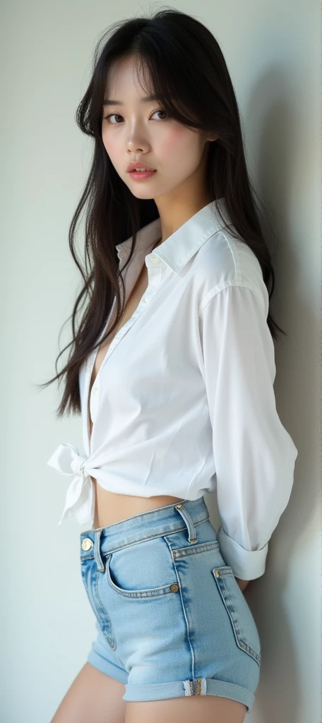 (8k、born、Professional、Highest quality、masterpiece:1.2)、(Genuine、Realistic:1.37)、Very detailed、(Portrait of a Woman No. 1)、(expensiveest Detail Skin:1.2)、(expensiveest detail face:1.2)、1 Female、1、Black Hair、Long Hair、expensive 、日本の高bornセーラー服の、The wind blew up her pleated miniskirt., Revealing white lace panties.)、Sunset sky、The cityscape at dusk can be seen in the distance、Golden Hour