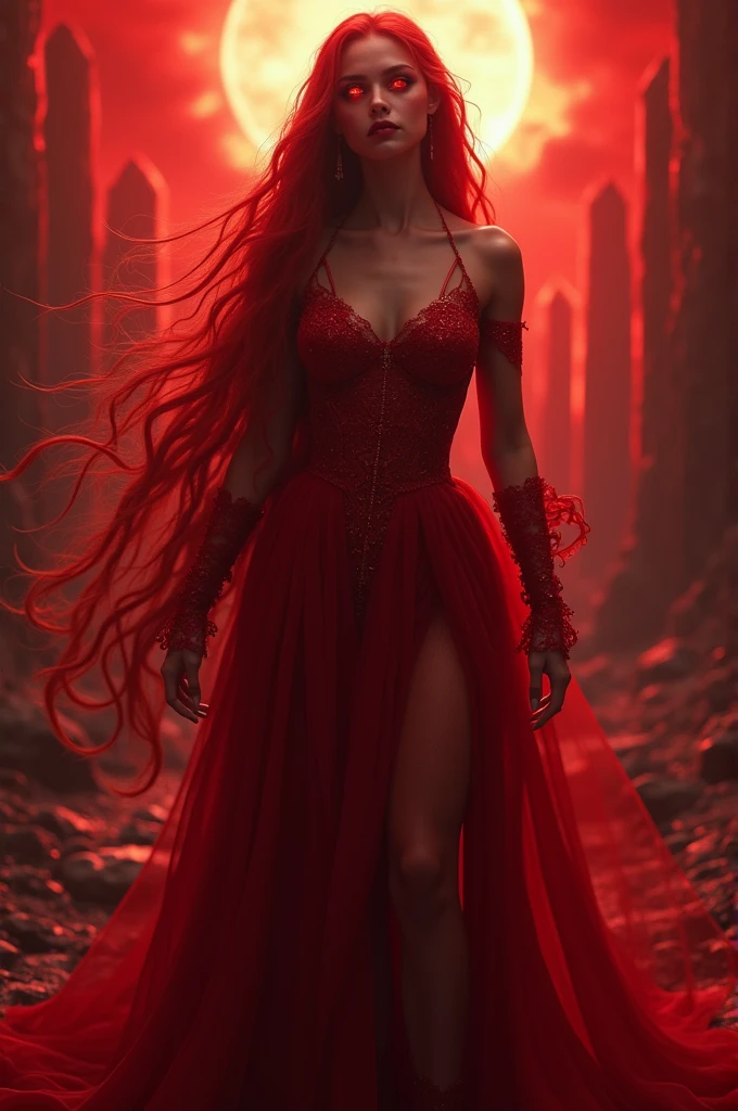 redhead snake woman running,with red and black silver dress and chrome silver,mystical background with dark shadows,full body d