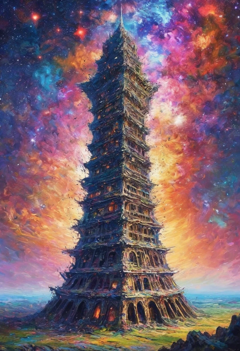  multi-dimensional 的で奇妙な塔,  multi-dimensional , Distorted Tower , Milky Way,  Reality Collapses ,  Unstable Structure ,  Irregular Shape ,  Colorful Energy ,  Another World,  psychedelic