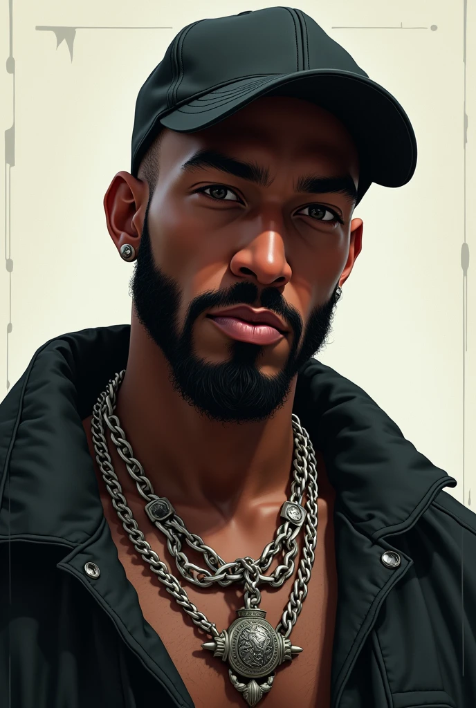 A rickk man wearing a cap and gold necklaces , yakuza, carro supersport laranja no fundo, realista, 8k, de alta qualidade