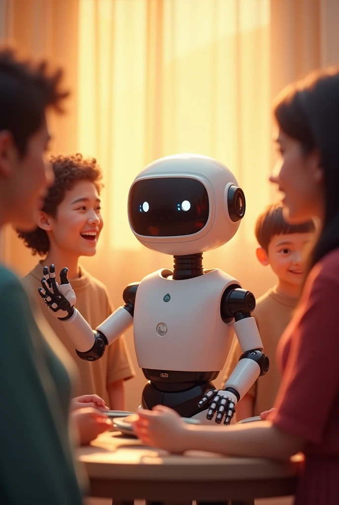 A babysitting robot that is large, more human-shaped, and feminine, but gentle without being ugly or scary.