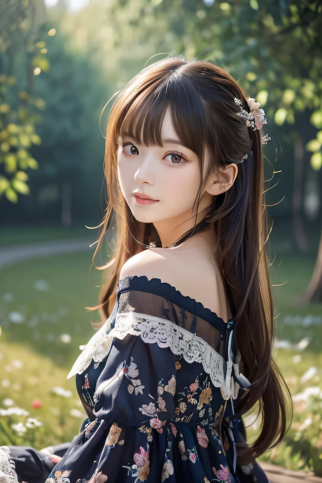 1 girl, masterpiece, very detailed, ((cinematic lighting)), (shine), ((dramatic lighting)), ((beautiful delicate shine)), intricate details, Lens flare, blonde, long hair, colorful dresses, butterfly hair ornament, butterfly, (particles of light), turn your arms behind your back, medium chest, [take up], cowboy shot, light smile, green eyes, church, Stained glass, Spotlight, dark background, floating hair, floating hair, looking at the viewer,((colorful))