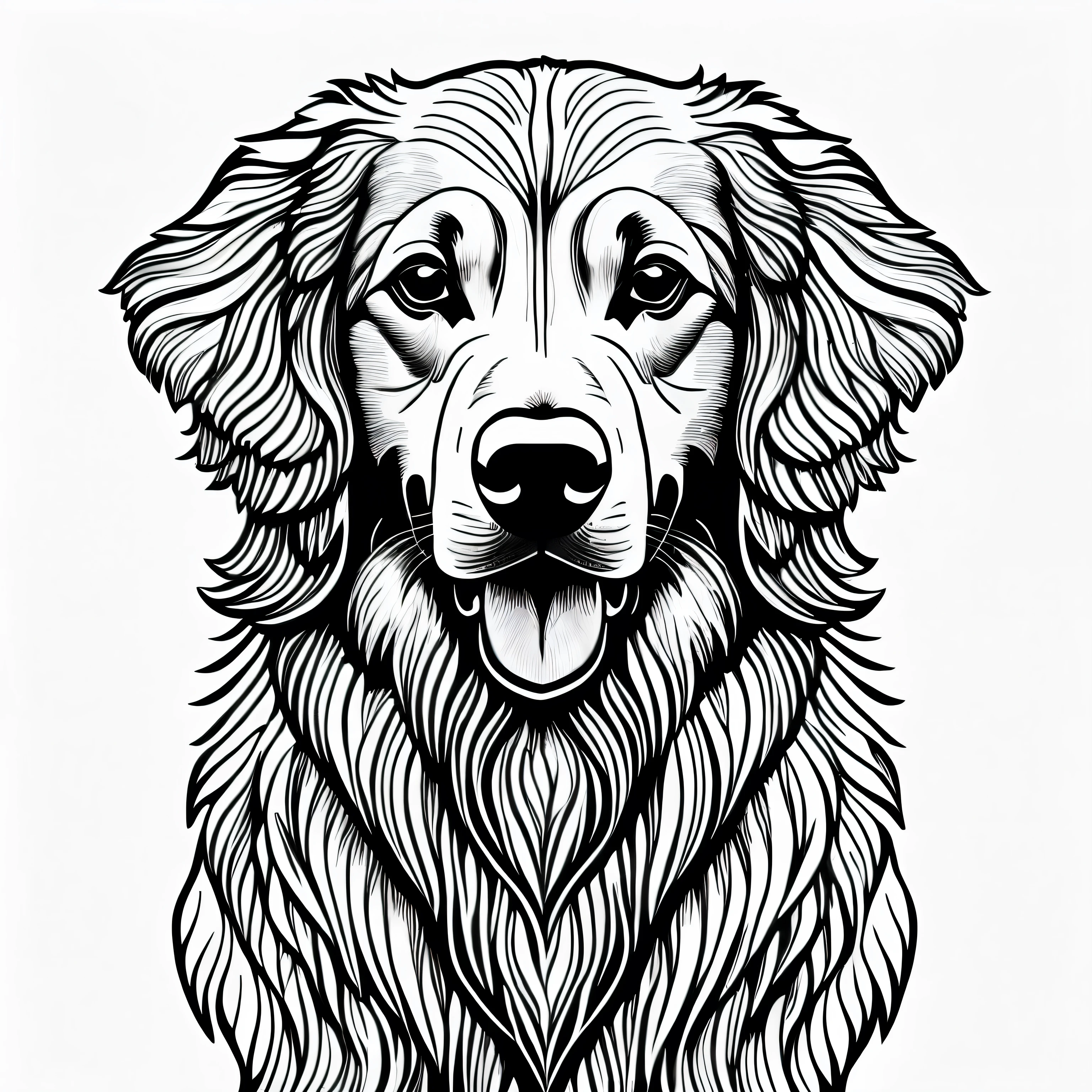 coloring page for adults. [Golden Retriever] head with mandala pattern, in the style of thick lines. low details. no shading　モノクロ