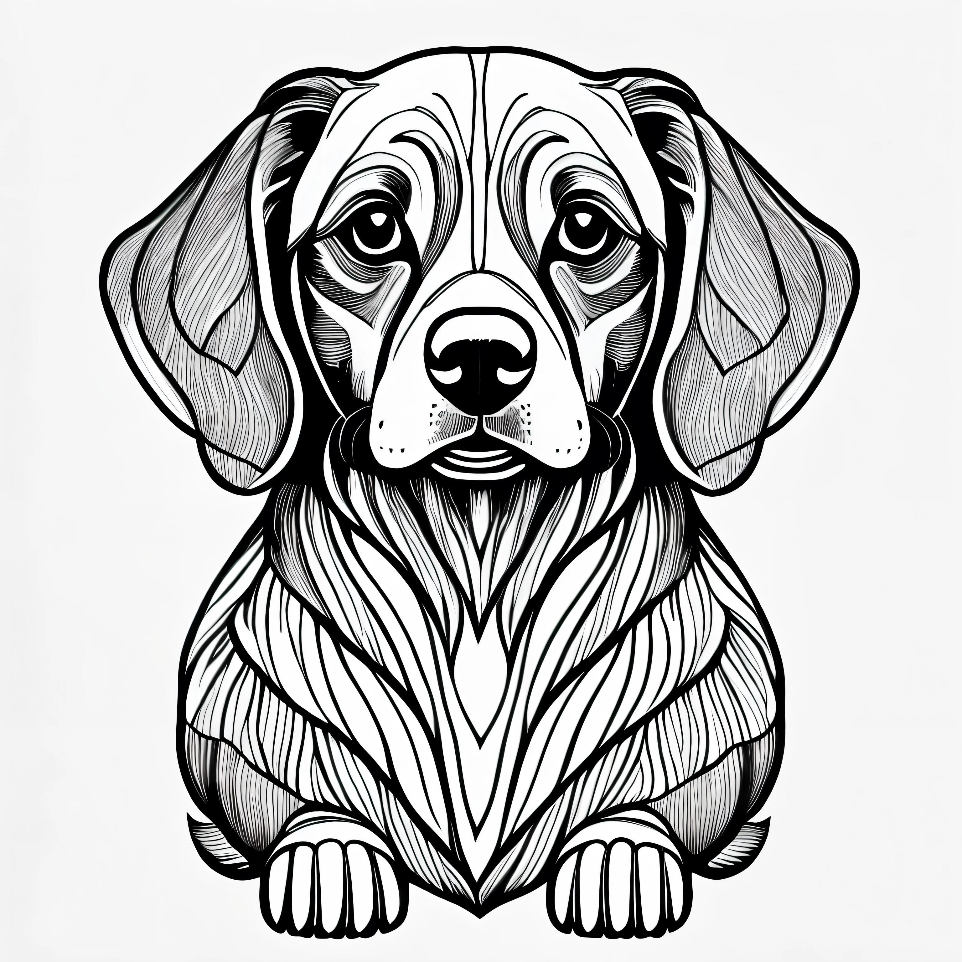 coloring page for adults. [Beagle] head with mandala pattern, in the style of thick lines. low details. no shading　モノクロ