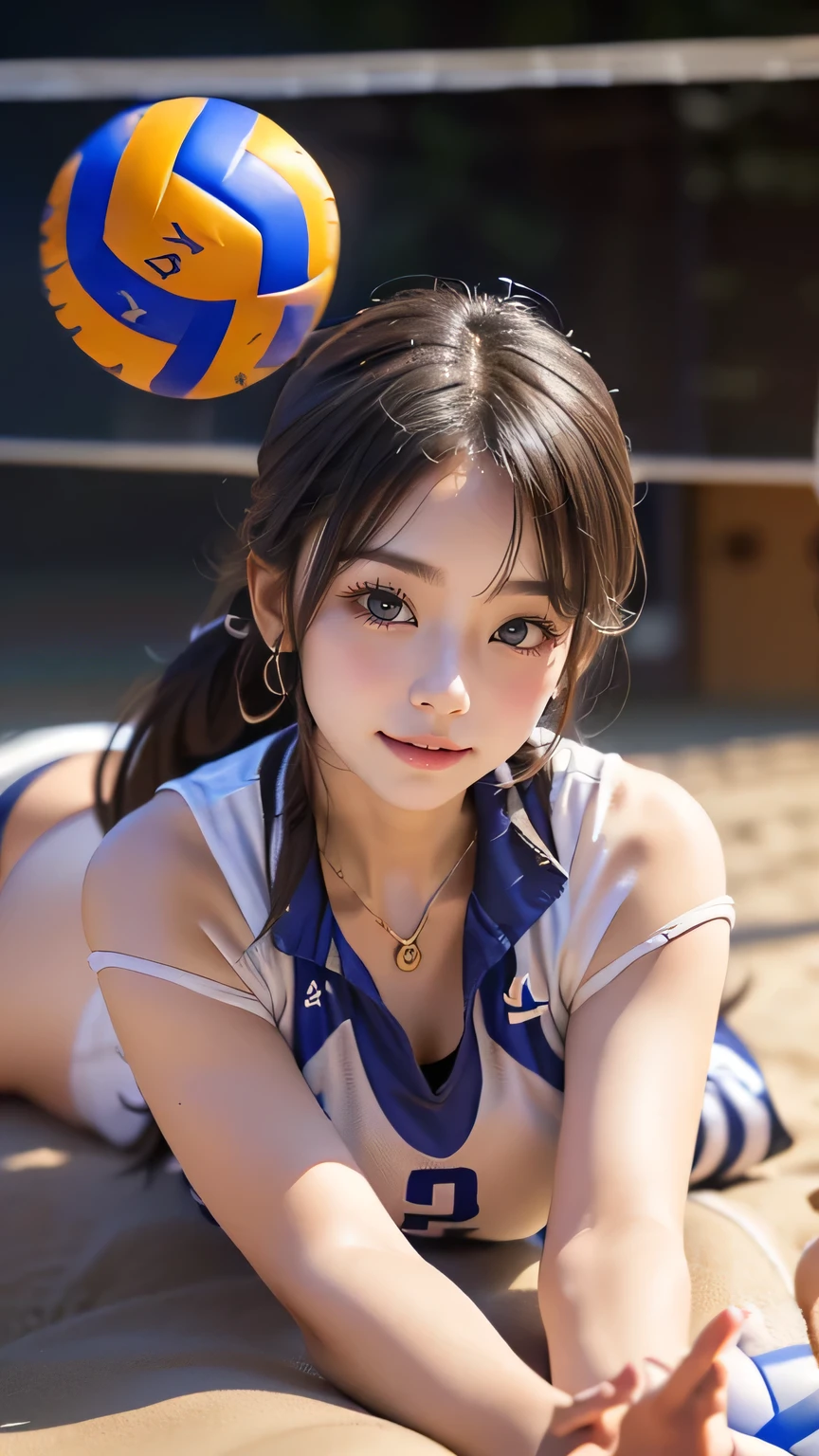 ((( top quality))), ((masterpiece)), (  Details), ((Alone)),(((((( girl in volleyball uniform)))))),  ((( slender body, Big Breasts ,  cleavage,Wide ass, big butt ,Round and soft ass, firm, thick thighs sleeping on top of a pet,細い足,Slim waist))), (( camel toe, camel toes)),(( Glowing Skin , white skin, Glowing Skin )), Mysterious Light, (((( angle)))), ((( well-prepared face))), (( big eyes)), ((((((Droopy eyes)))))), (((( closes the eye)))), (( random angle )), (((( accurate anatomy)))),  Completely-valid, Eye Shadow , earrings, necklace,(((on stomach, 1girl, lying, legs up, face down , is sleeping,, lifting buttocks ))),